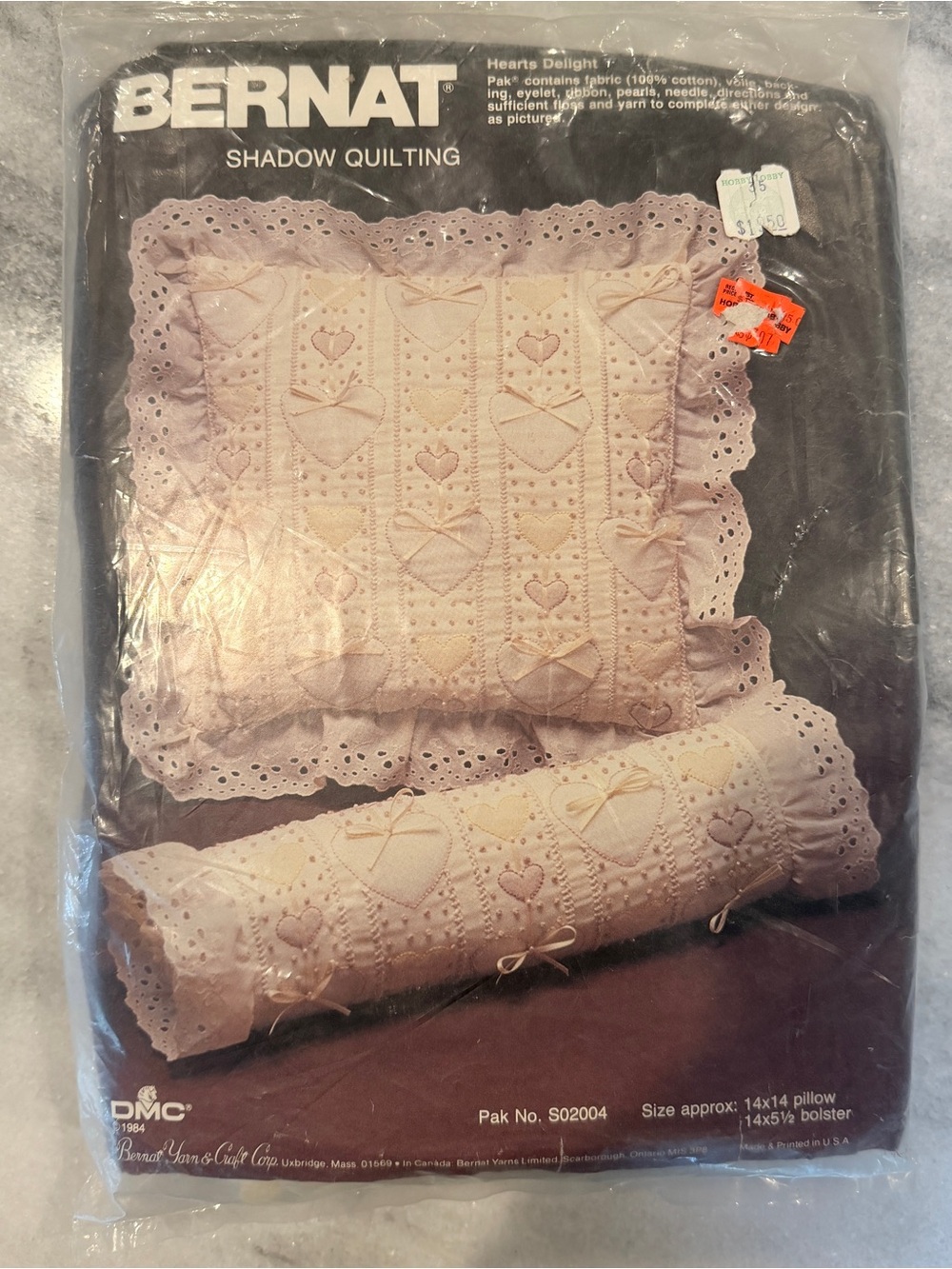 New Vintage Bernat Shadow Quilting Pink Decorative Pillow Kit Cottagecore